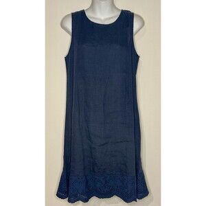 Terzo Millenio 100% Linen Lace Trim Shift Dress Blue Made in Italy Size XS EUC!!